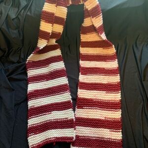 Striped Knit Scarf in Red and Cream